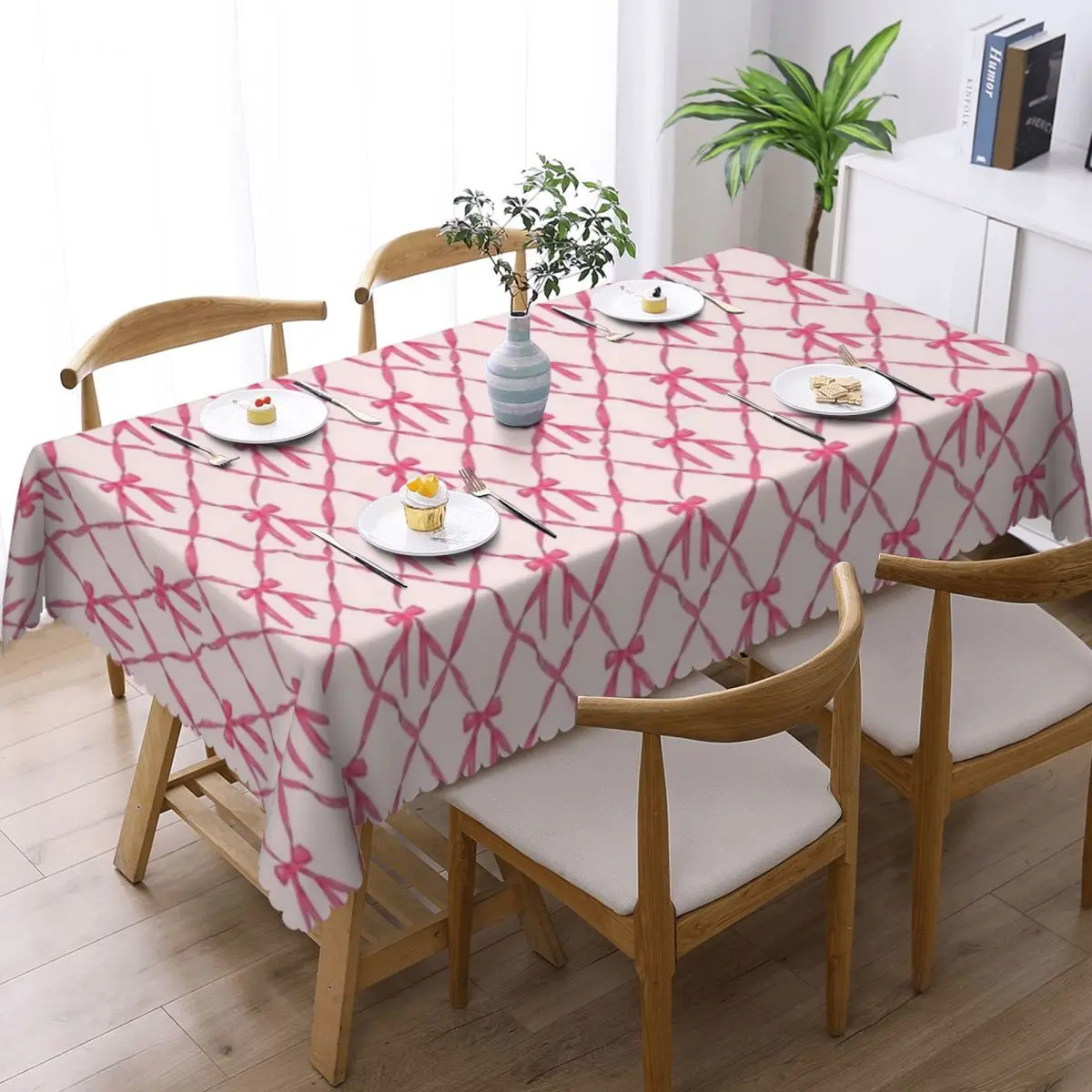 Coquette Bows Pattern Tablecloth 54x72in wrinkle resistant Decorative Border Indoor/Outdoor