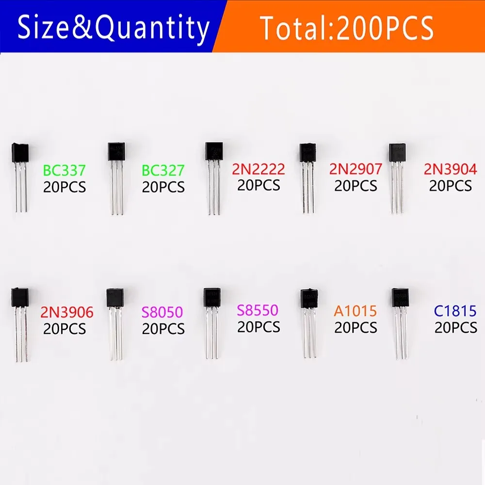 NPN PNP S8050 S8550 S9012 S9013 S9015 2N3904 2N3906 2N2222 2N2907 A1015 C1815 TO-92 Transistor Assortment Kit  13001 BC327 BC337