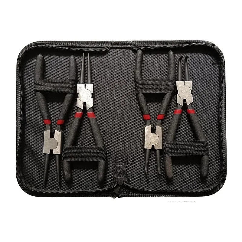 7-inch Long Mouth Pliers, 4-piece Snap Ring Pliers Kit, Internal and External Oblique Bending, Fixed Snap Ring Disassembly Tool