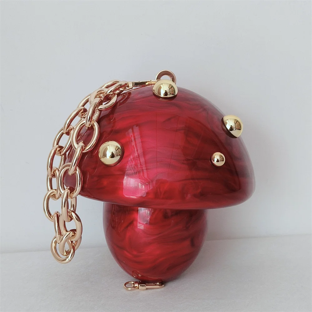 

Mini Wallet Chain Shoulder Bags Lady Fashion Party Wedding Purse Clutch Acrylic Creative Design Mushroom Shaped Women's Handbag