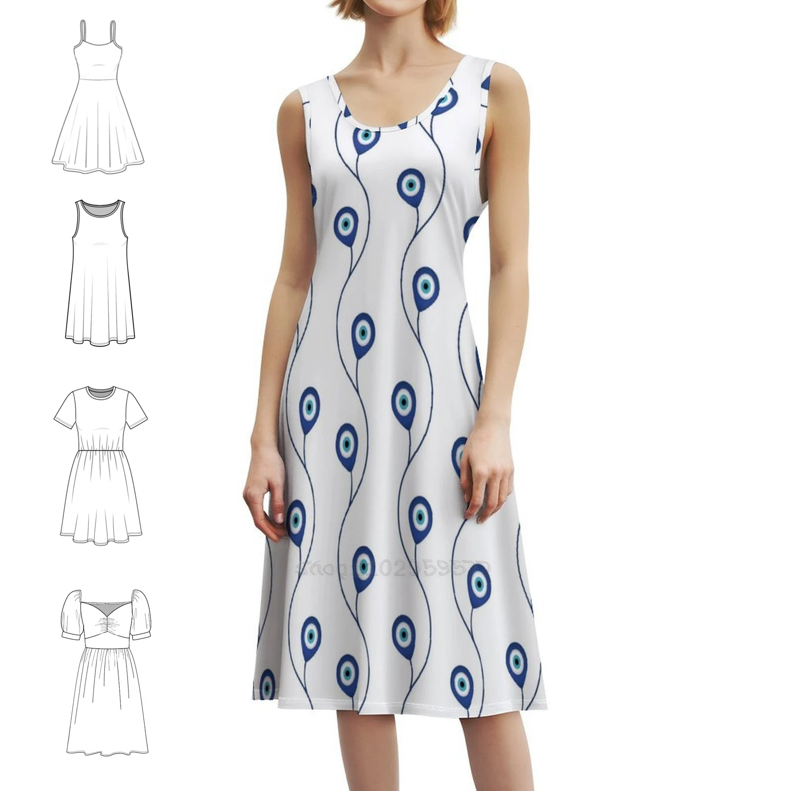 Nazar Pattern-Turkish Eye Charm #1 Bohemian Sleeveless Dress For Women Print Beach Party Dresses Nazar Nazar Charm Nazar Eye