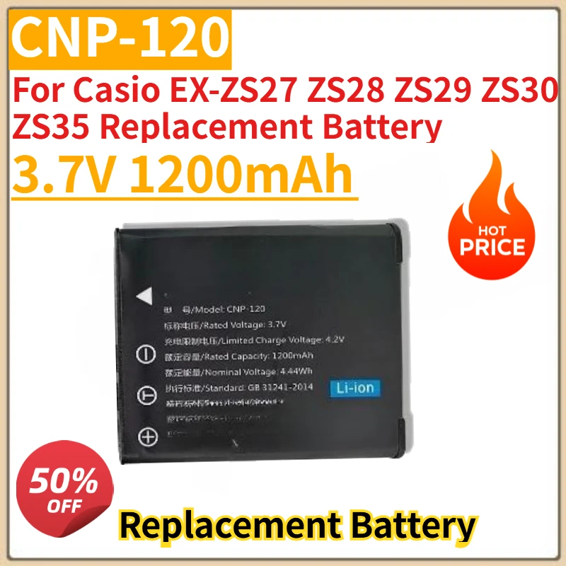

High Quality New CNP-120 Camera Battery 3.7V 1200mAh for Casio EX-ZS27 ZS28 ZS29 ZS30 ZS35 Replacement Battery
