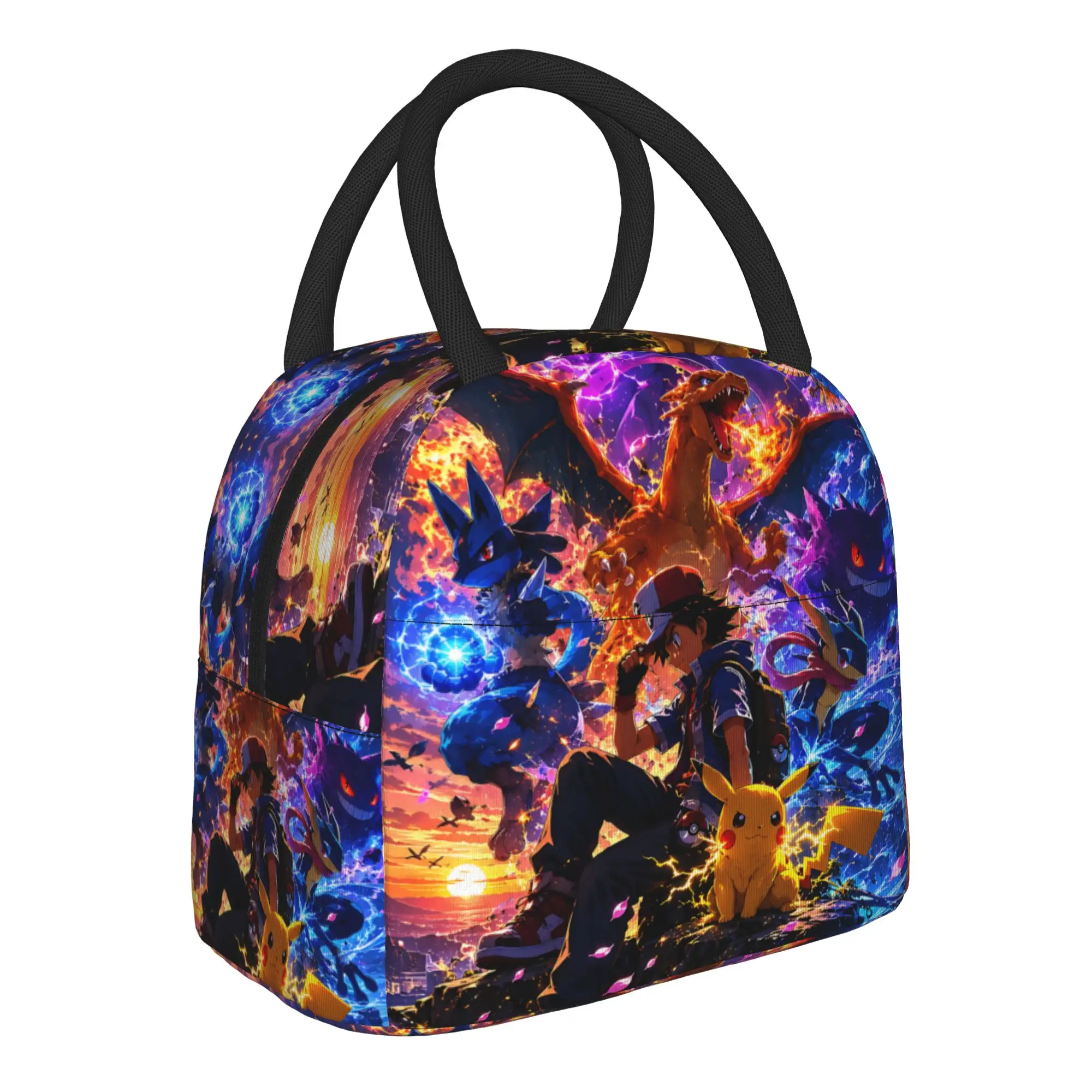 Pokemon Legend Creature Sunset Collage Handbag Insulated Lunch Bag Ice Pack Rice Bag  bolsa Student Bento Lunch Handbag