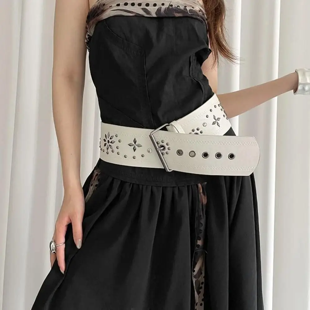 トレンディなヴィンテージ風レディースリベットベルト-y2k-ゴシックレザーウエストベルト-パンク風ヘビーデューティードレスジーンズベルト-スパイシーガールズ