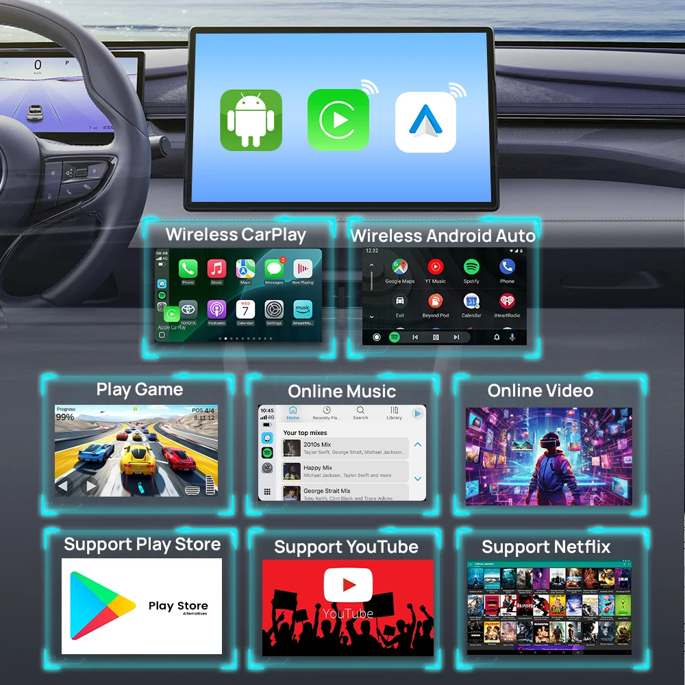 オンラインアップグレードAndroidシステム 新型CarPlayドングル AIボックスドングル 4G 32GB Carlinkit ワイヤレスCarPlayアダプター YouTube TV TikTok対応