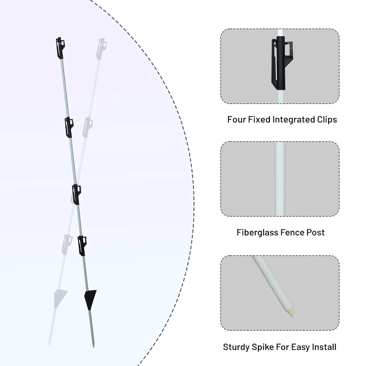 Livestock and Garden Fencing: 48 Inch Fiberglass Electric Fence Posts, 50 Pack, Easy Step-in