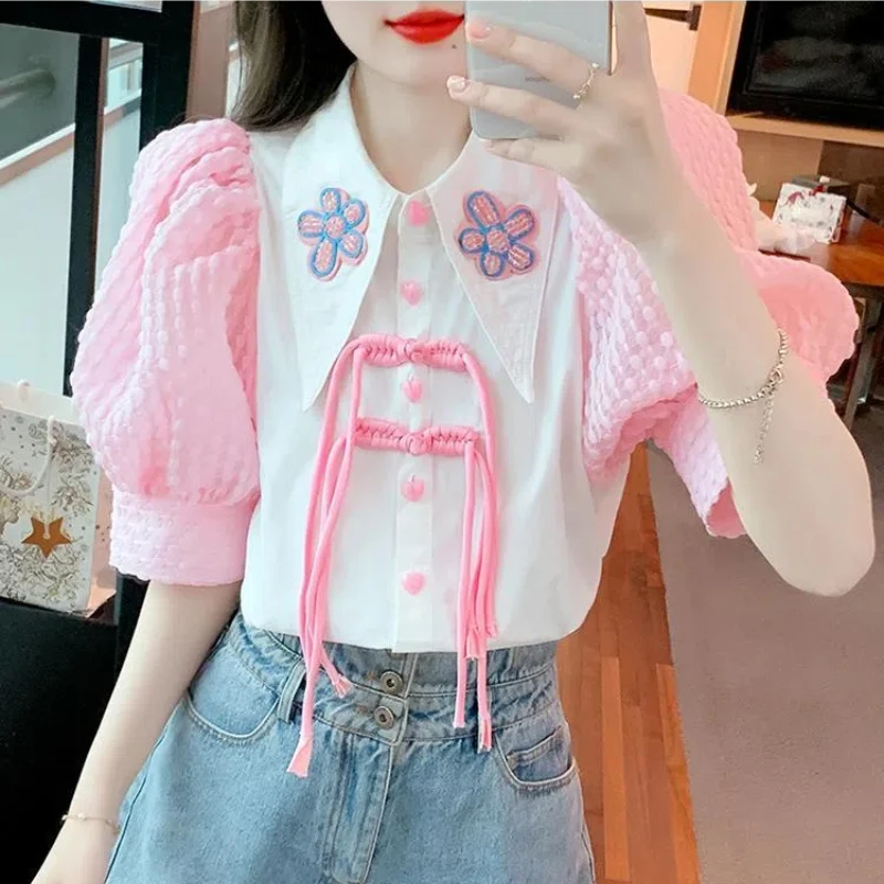 2024 New Summer Puff Sleeve Design Sense Chic Pullovers Comfortable Chiffon Slim Fashion Harajuku Elegant Commute Ladies Tops