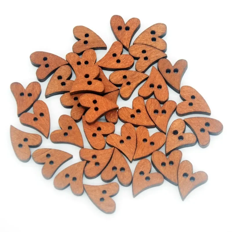 20pcs Love Wooden Buttons Chocolate Color 2 Hole Multilayer Heart Shape Wood Snaps for Scrapbooking Accessories Craft Supplies