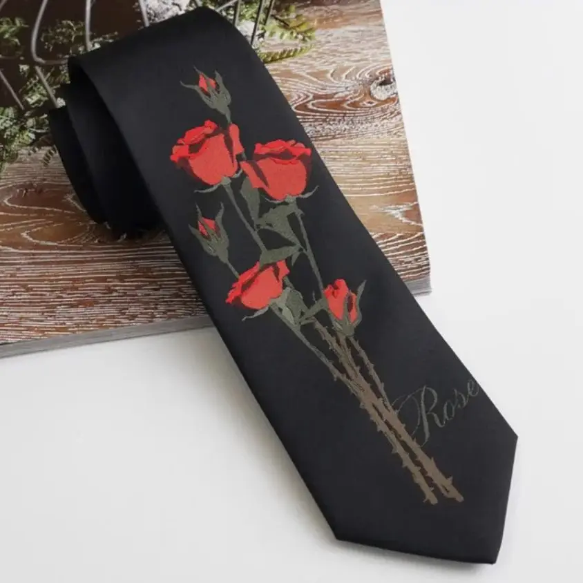 

High Quality Men Women Fashion Designer Vintage Red Rose Embroidery Ties For Shirt Boy Girls Performance Necktie Tie TB467