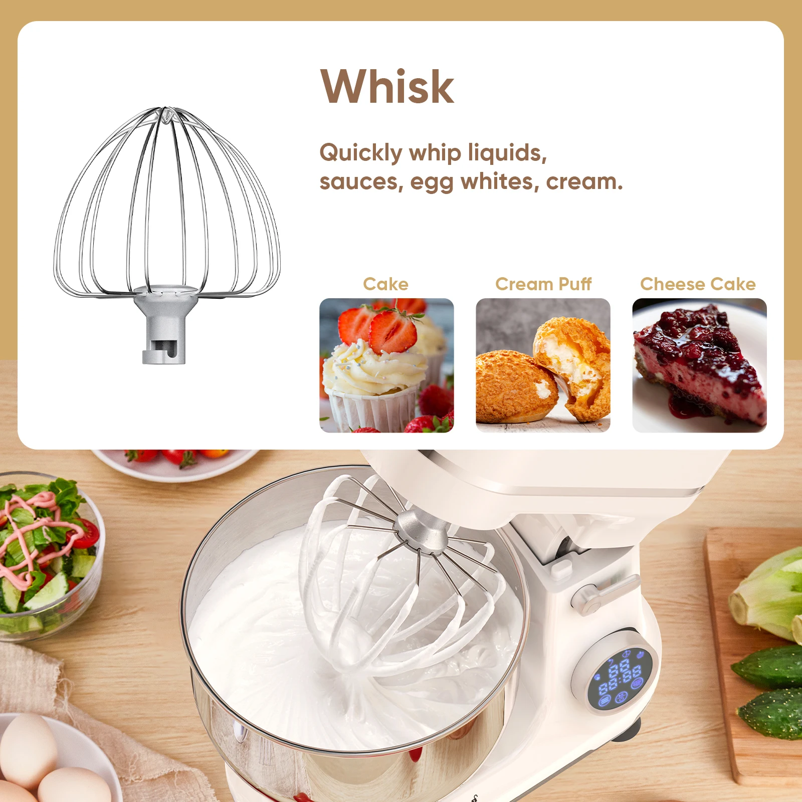 5L Kitchen Stand Mixer, 1200W 11-Speeds DC Motor, Digital OLED Screen, Electric Food Mixer with Dough Hook, Whisk