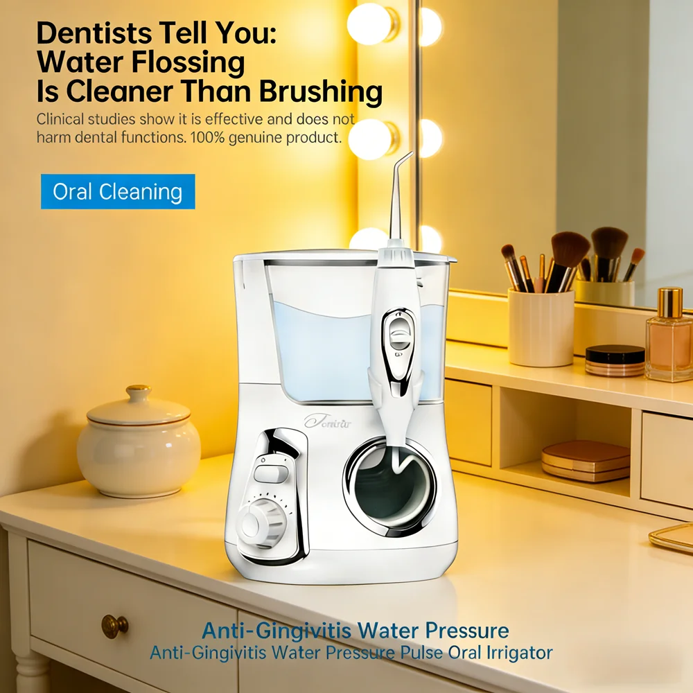 

Электрический ирригатор для полости рта на 800 мл с 10 режимами и 5 насадками, настольное устройство для семейного ухода за зубами