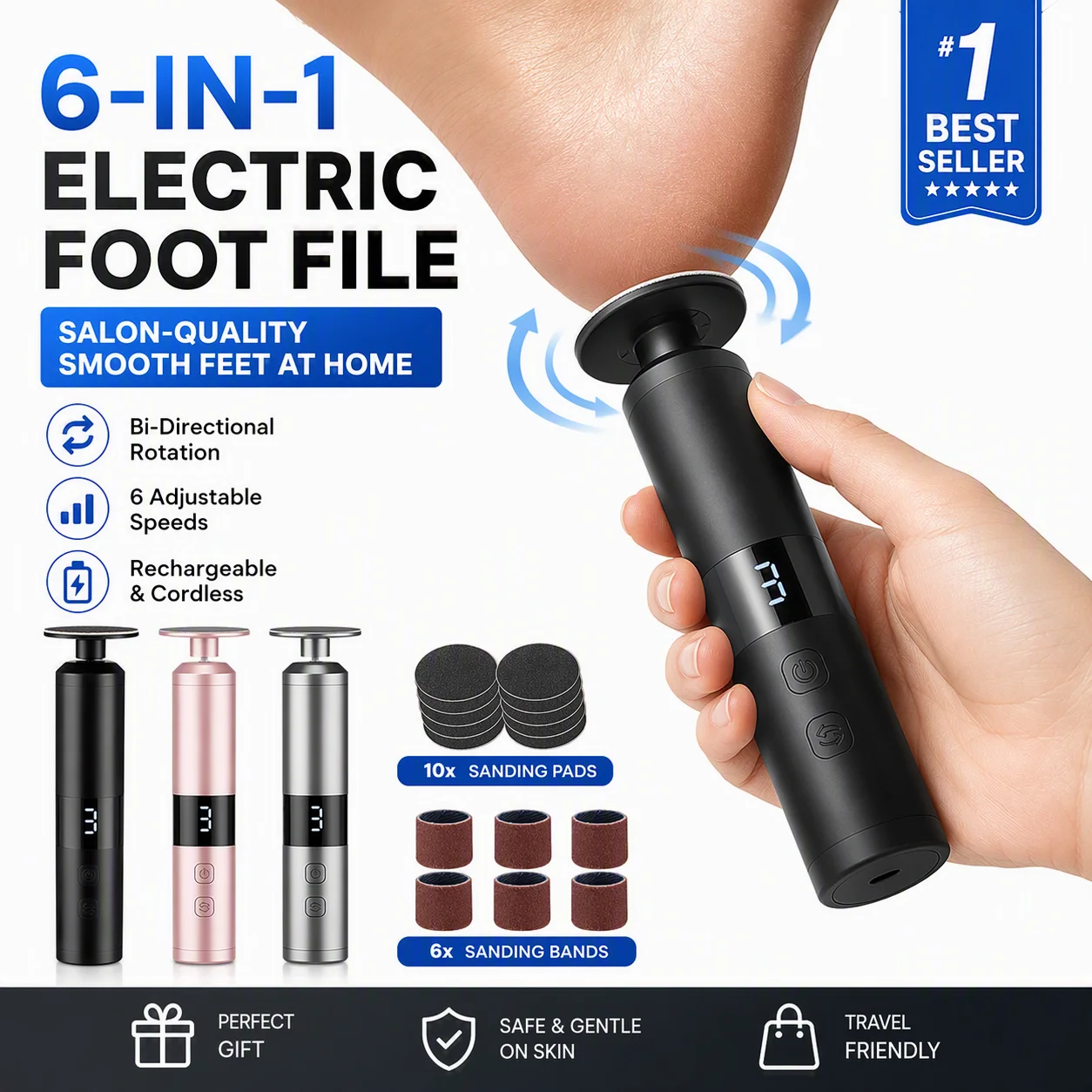 Electric 2-in-1 Foot Grinder and Nail Grinder, USB Charging Foot Grinder, Foot and Hand Care, Multifunctional Foot Beauty Device