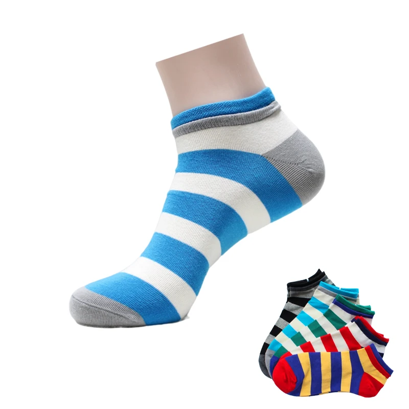 Fashion Men Striped Cotton Short Socks Spring Summer Shallow Mouth Couple Socks Men\'s And Women\'s Sports Ankle Socks