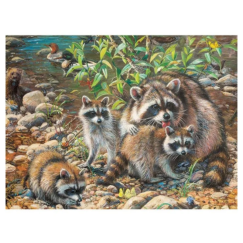 Round Diamond Full Diamond Diamond Painting Set Living Room Dining Room Decoration Children DIY Raccoon Family