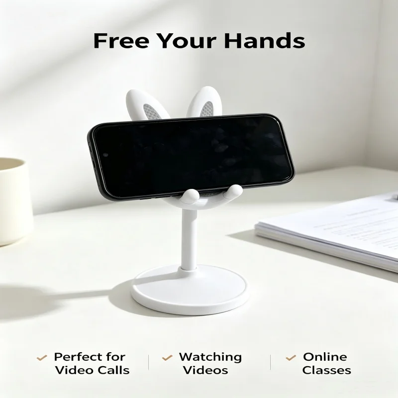 Cute Bunny Phone Stand Adjustable Desk Phone Holder Anti-Slip Portable With Phone Kindle IPad Switch Bedroom Desktop Bracket view 3
