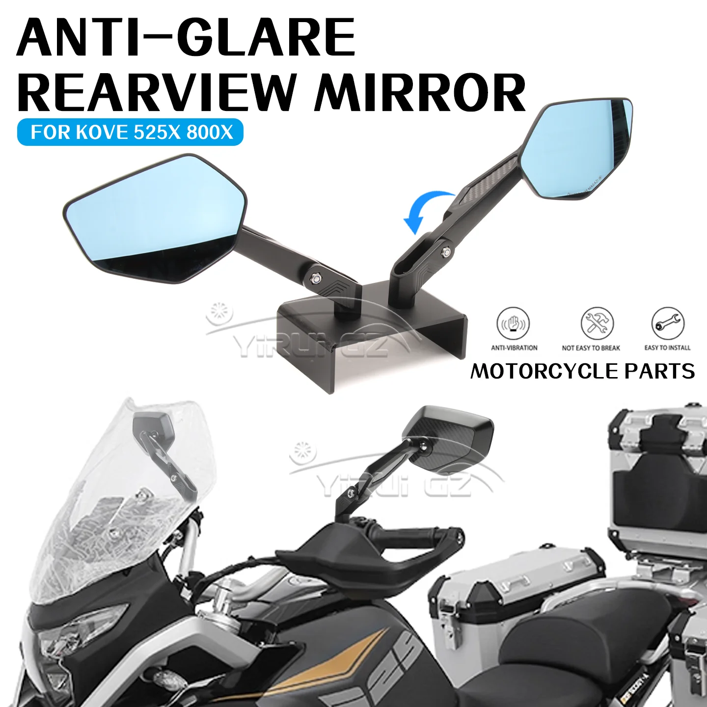 

FOR KOVE 525X 800X 525 X 800 X Motorcycle rearview mirror Rearview Side Mirror Foldable mirror rod Blue light anti-glare mirror