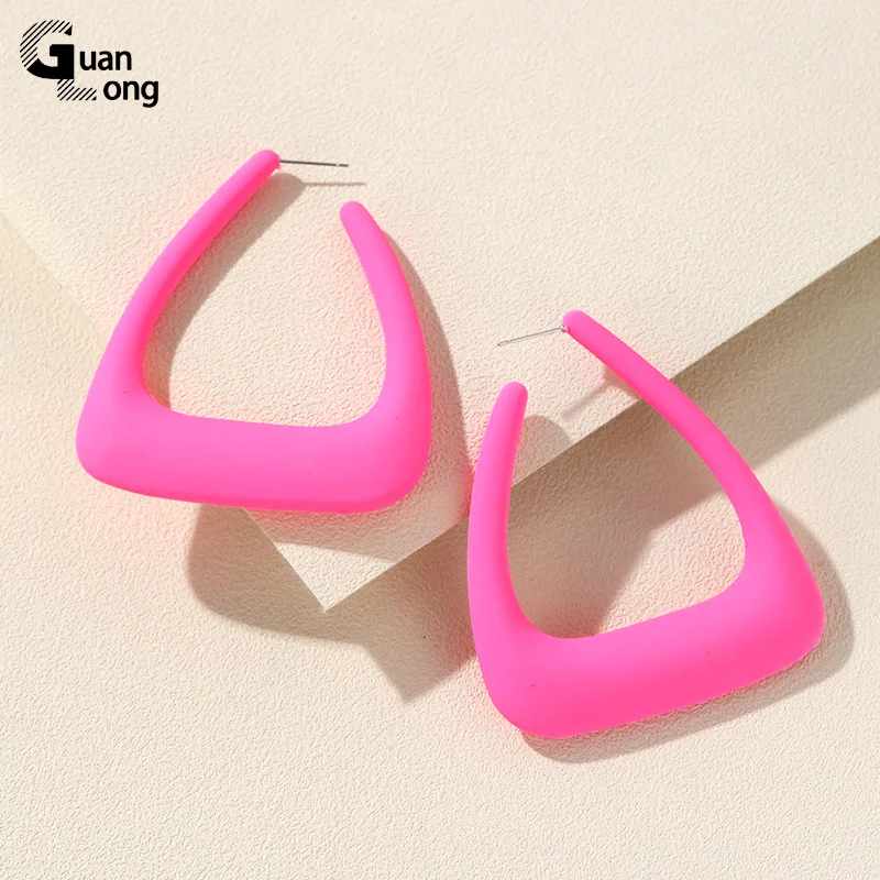 GuanLong Korean Geometric Triangle Hoop Earrings for Women Big Colorful Resin Ear Ring Girls Ladies Geometric Large Party Gifts