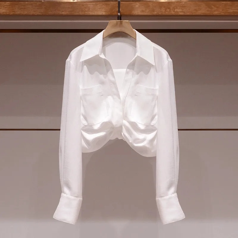 

Винтажные женские блузки, однотонные повседневные рубашки, модная облегающая летняя одежда, корейские женские топы с длинными рукавами