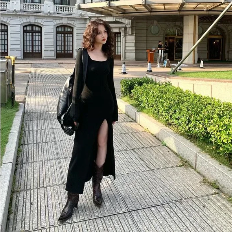 Knee Length Party Prom Bodycon Woman Knitted Dress Elegant Korean Fashion Harajuku Loose Retro Kpop Crochet Dresses for Women