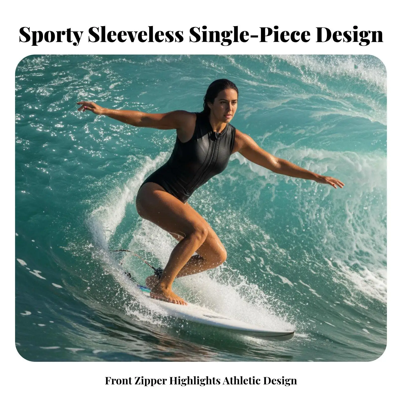 One Piece Surf Swimwear for Women Zip Up Athletic Suit with Soft Removable Pads for Pool and Ocean