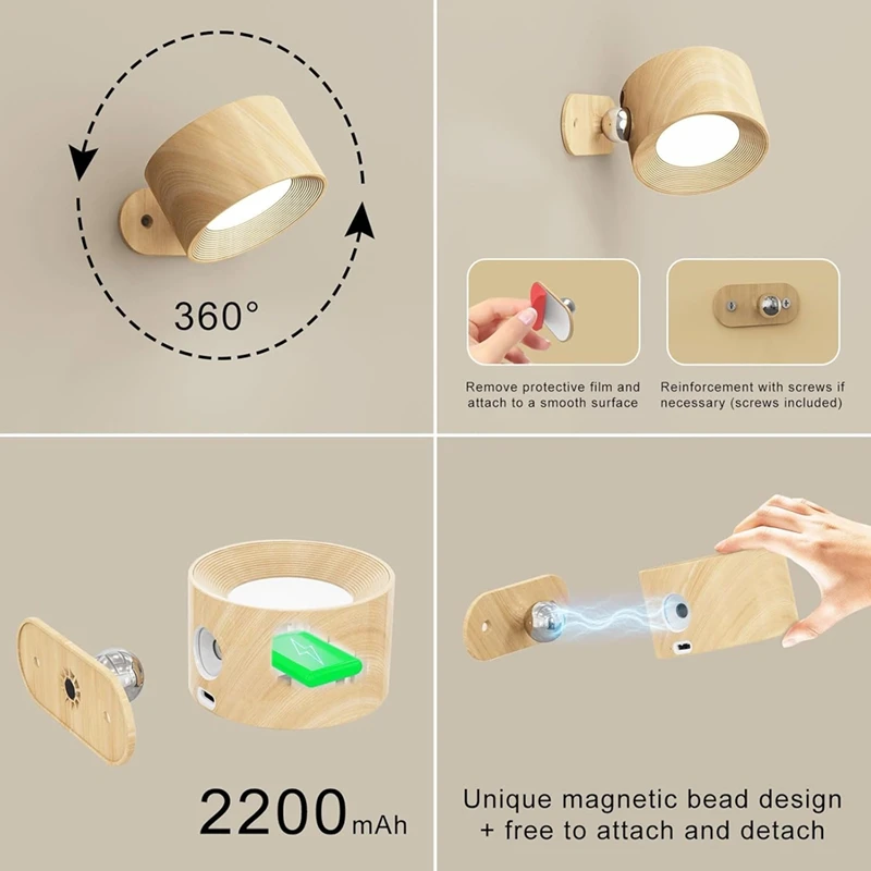 TKOH-2Pack Battery Operated Wall Sconce,3 Brightness Levels 360°Rotation Lighting Touch Control, Wall Mounted Lamp