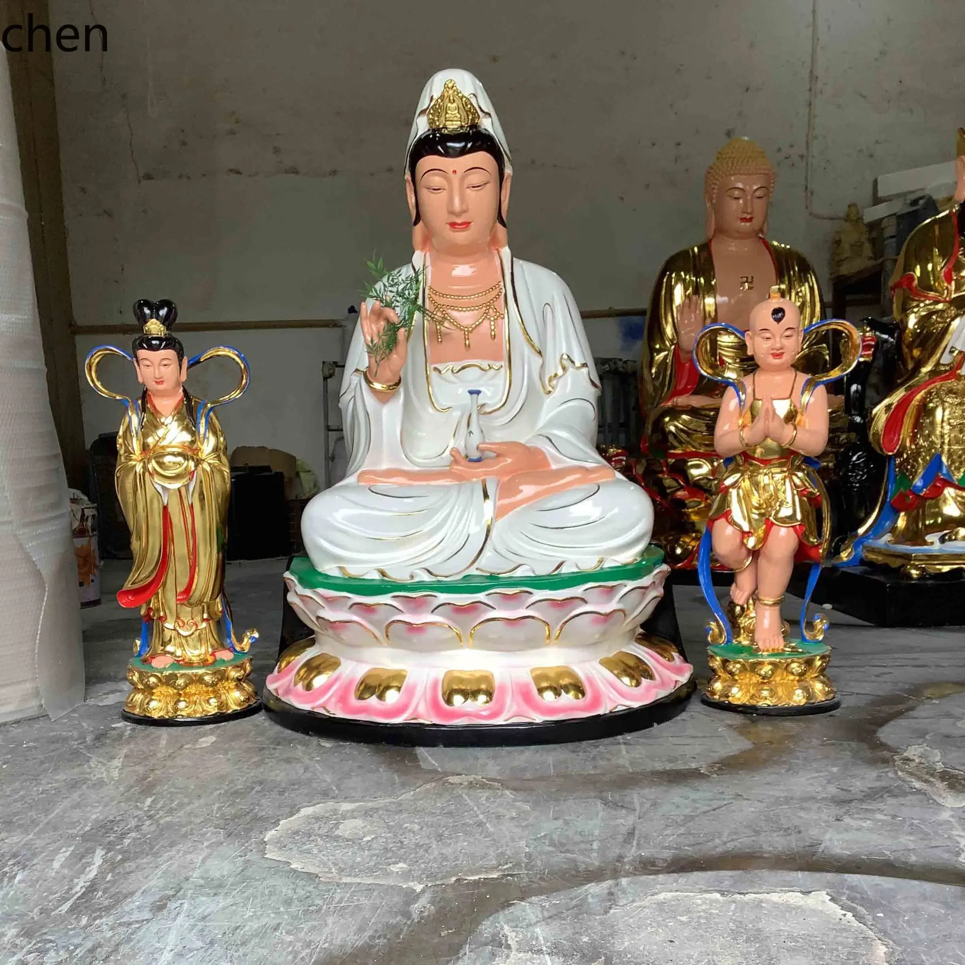 Cz1 white guanyin bodhisattva buddha statue resin goddess of giving birth guanyin attendant golden child jade girl statue