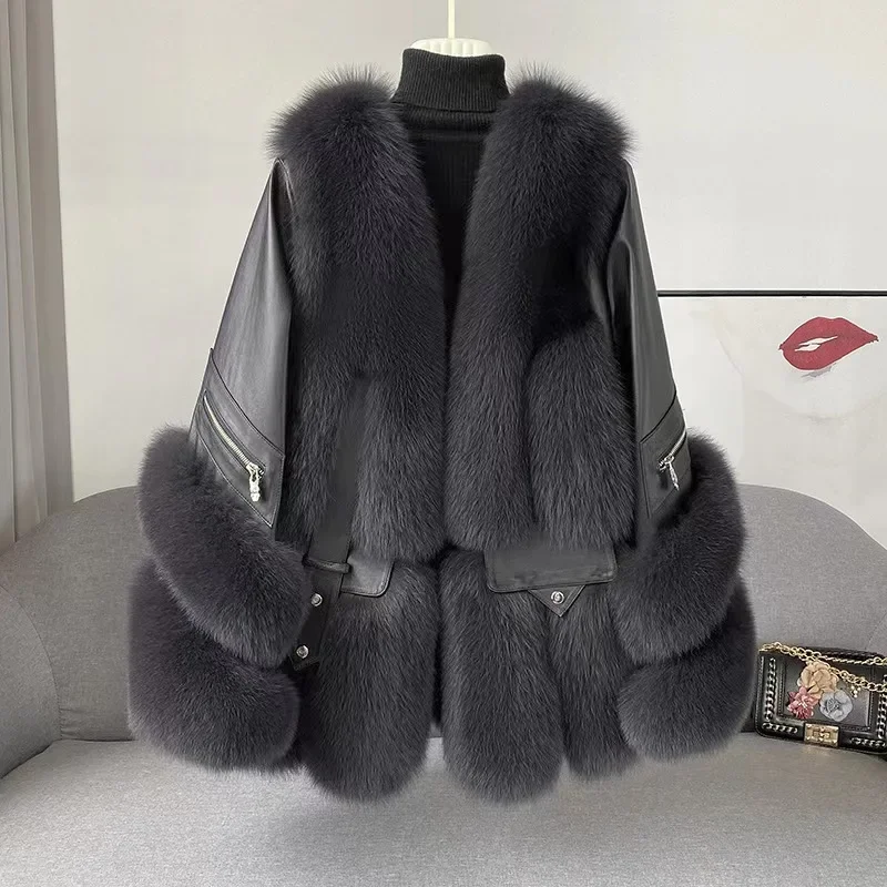 2023 New Arrival Winter Thick Warm Leather Fur Jacket Women Real Fox Fur Coat