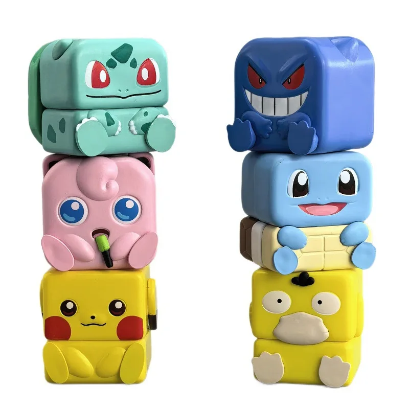 ポケモン磁気スタッキングキューブ6個、かわいいコレクタブルフィギュア、実用的な減圧玩具、スタイリッシュなデスクトップデコレーション