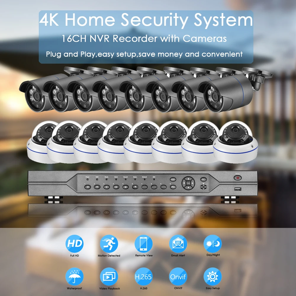 Imagem -02 - Azishn Ultra 4k Poe Cctv Sistemas de Câmera 16ch Nvr Kit 8mp Câmera ip Segurança à Prova Impermeável Água ao ar Livre P2p H.265 Vídeo Vigilância Conjunto