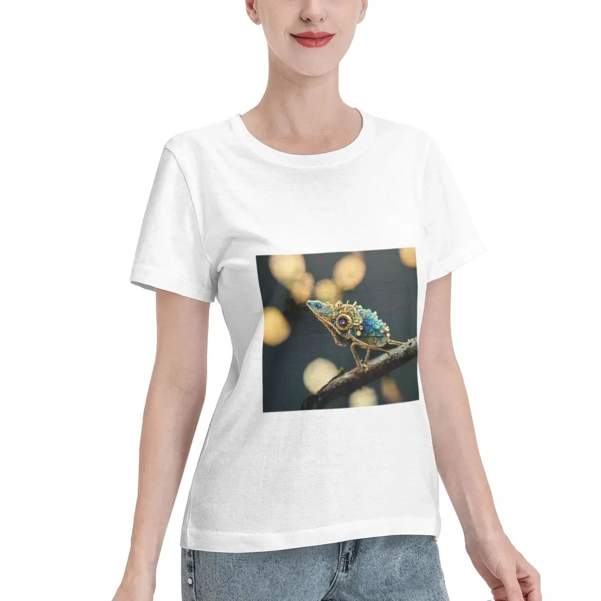 Autumn Inner Steampunk Chameleon On A Branch Women's T-shirt Breathable Wear Spring Autumn Top