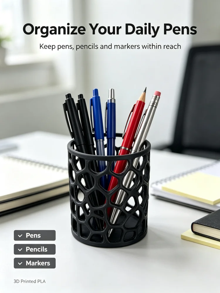 Black Mesh Open-Grid Pen Holder, 3D Printed Pla Hollow Pen Cup, Honeycomb Geometric Desktop Pen Box, Home Office Stationery Organizer, School Student Pen Stand, Conference Room Desktop Storage Container, Industrial Style Minimalist Desktop Decoration, High Aesthetic Value Large-Capacity Pen Storage Tube, Desktop Storage Supplies, Creative Hollow Pen Holder, Study Desk Accessories, Office Supplies Storage and Organization