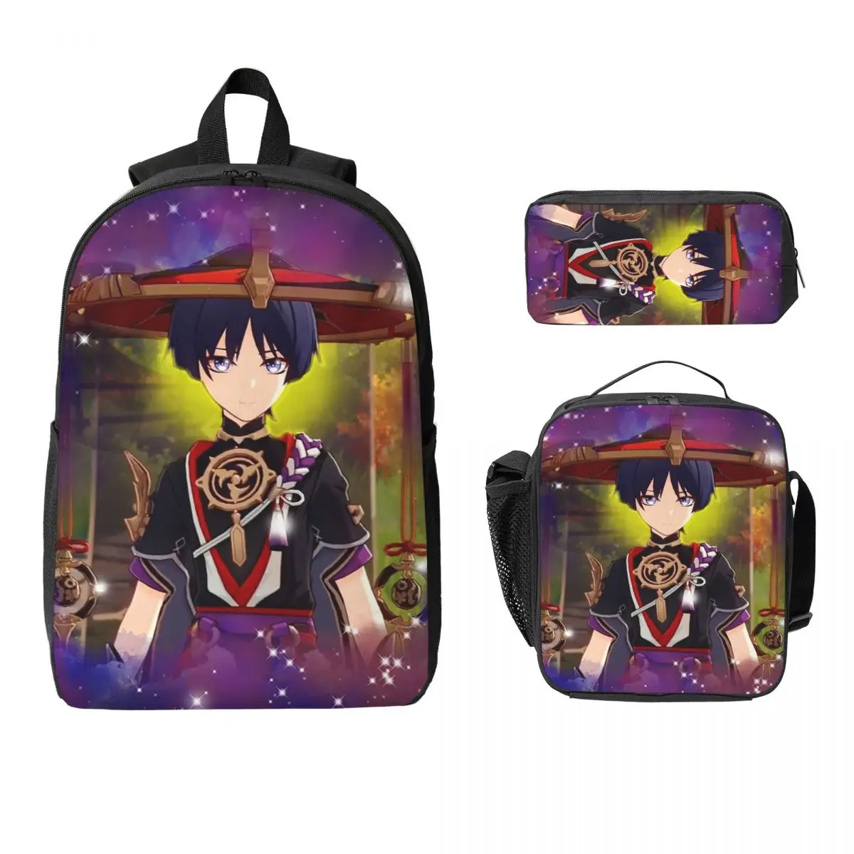 

Scaramouche Genshin Impact Husbando Backpack Boys Girls BookBag School Bag Shoulder Bags 3ps Insulated Lunch Bag Pencil Case