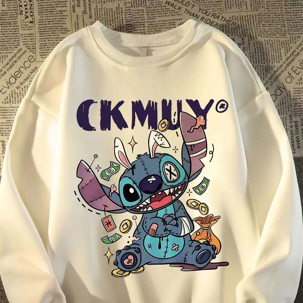 MINISO الأمريكية الرجعية 3D المطبوعة الرقمية الكرتون أنيمي جولة الرقبة هوديي فضفاض عارضة أعلى