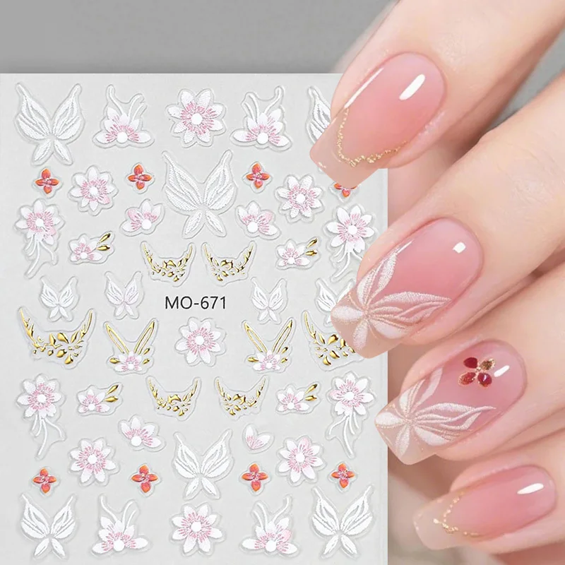 1 قطعة ملصقات الأظافر النمط الصيني المطرزة زهرة صغيرة زهرة فراشة الوردي النمط الفرنسي زهرة DIY بها بنفسك اكسسوارات الديكور