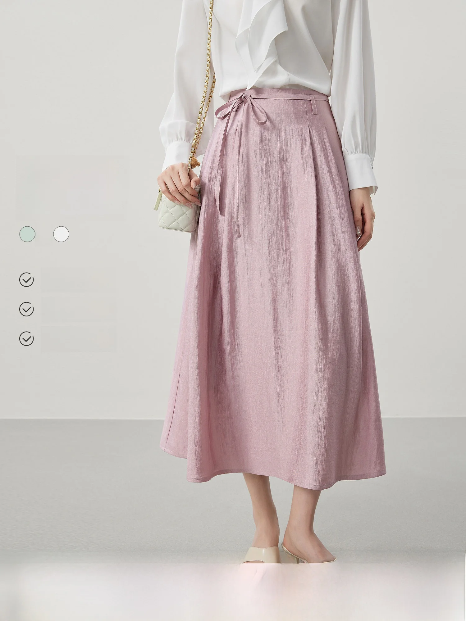 

Женская юбка А-силуэта Ele Pearl iny Pink с высокой талией, присборенная, миди, для весны, лета, осени, модная женская юбка