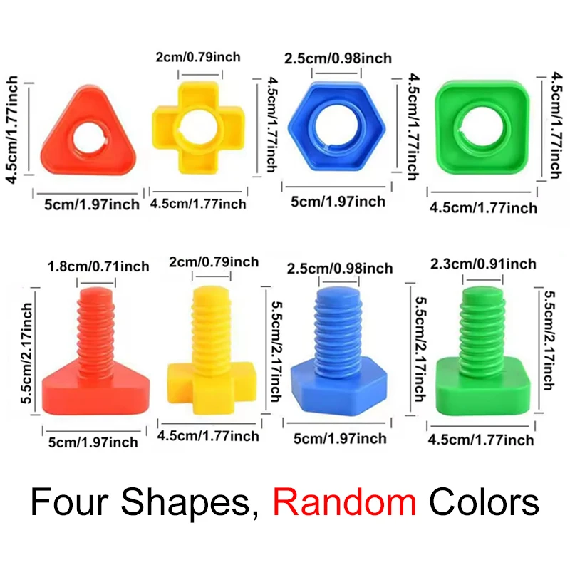 4 pièces vis assorties de couleurs mélangées aléatoires écrous boulons Puzzle couleur forme Cognition bricolage accessoires d'éducation précoce 4 formes disponibles ZYF