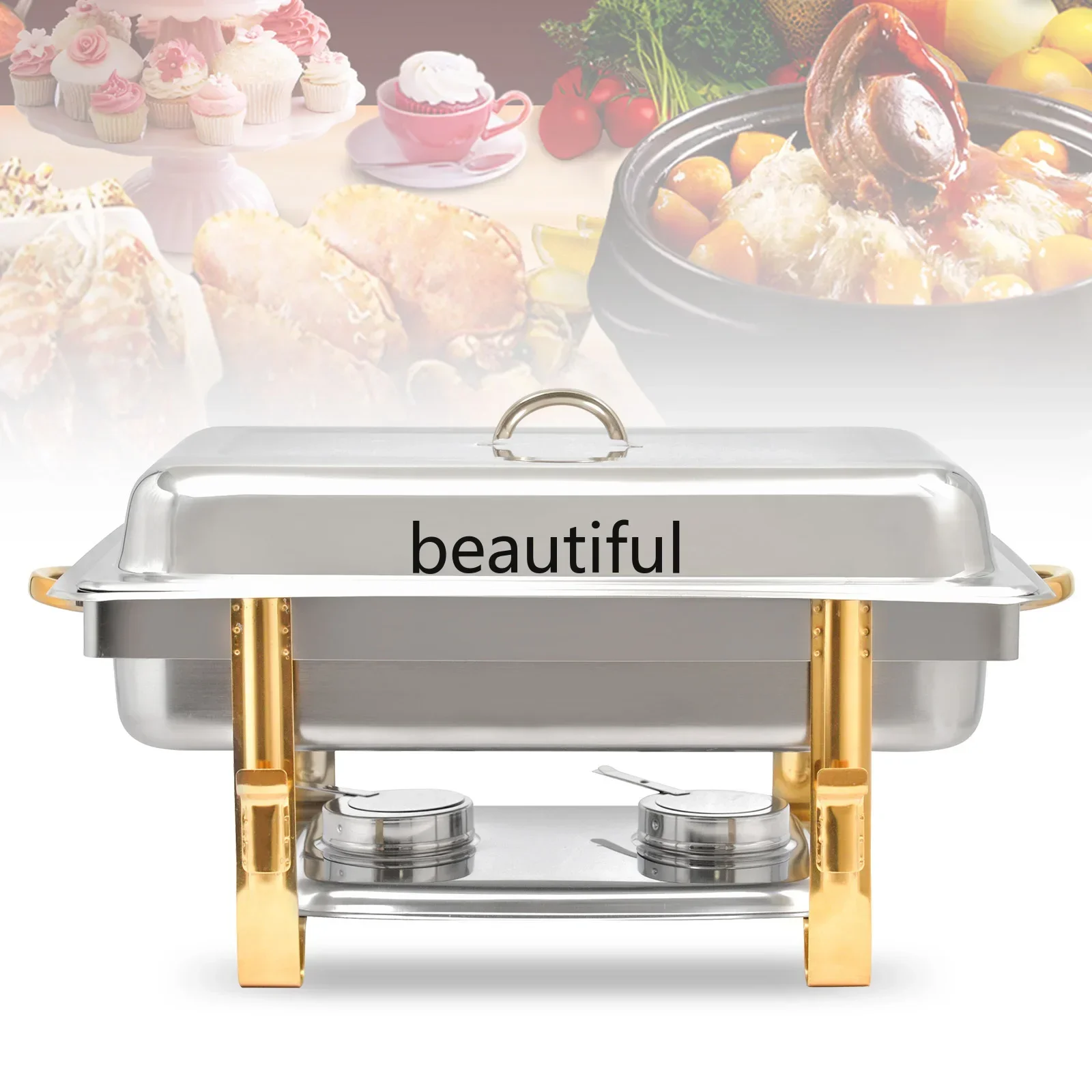

9L Rectangular Food Warmer Chafing Dish Heat Tank Food Insulation Container Stainless Steel w/ Lid for Hotel Catering Buffet