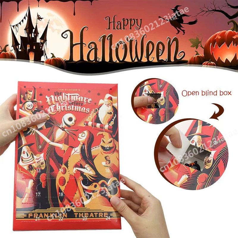 The Nightmare Before Christmas 24 Days Halloween Calendar Box Anime Cartoon Jack Skeletor Figures Decor Christmas Gift Model Toy