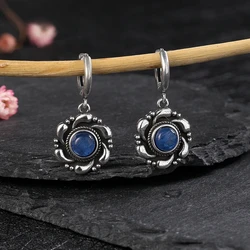 Elegant S925 Silver Natural Kyanite Hoop Earring Sun Flower Moonstone Drop Earrings for Women Fine Jewelry Party Gift