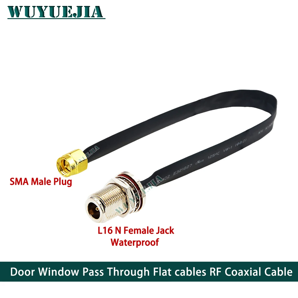 SMA Type RP-SMA to Waterproof L16 N Female Bulkhead Door Window Pass Through Flat RF Coaxial Cable 50Ohm Pigtail Extension Cord