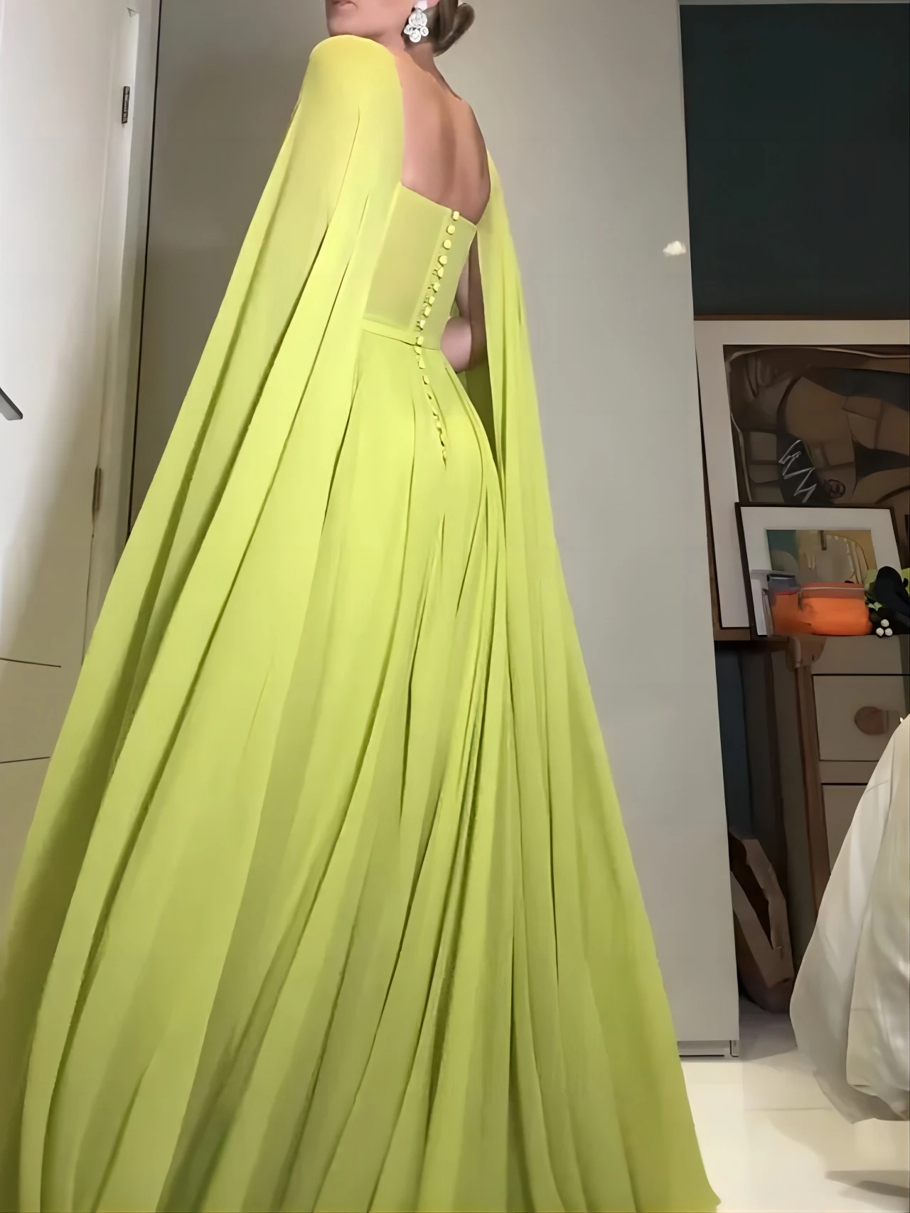 A-Line Evening Gown Elegant Dress Formal Floor Length Cape Chiffon with Ruched Abendkleider Robes de Soirée for Women 2023