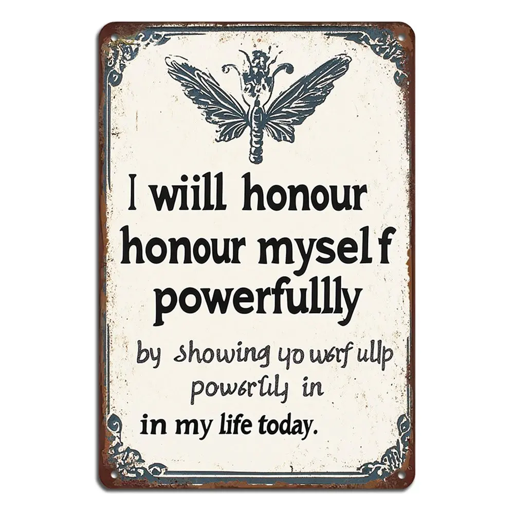 Inspirational Canvas Wall Art Classic I Will Respect Myself Iron with Butterfly Pattern for Home Office and Cafe Decoration