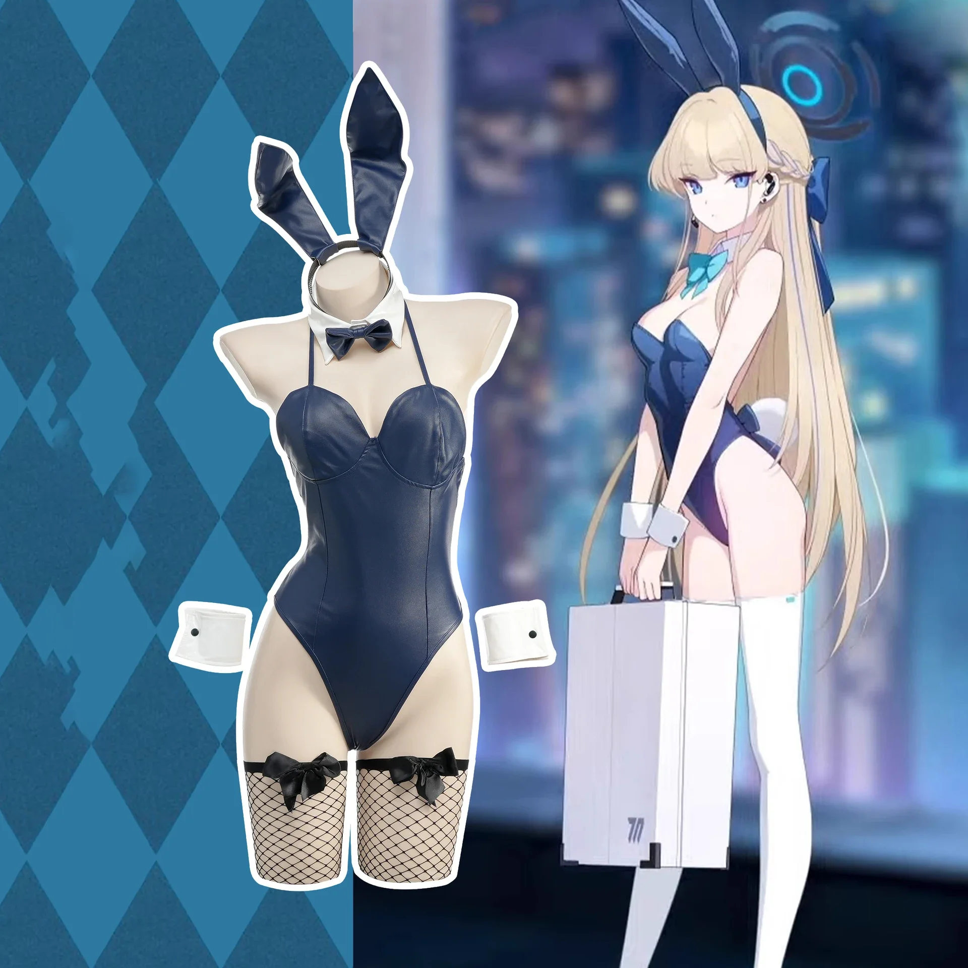 

2025Anime The Animation Girl Bunny Bodysuit Toki Cosplay Costume Patent Leather Blue Archive Uniform Halloween Outfit Women