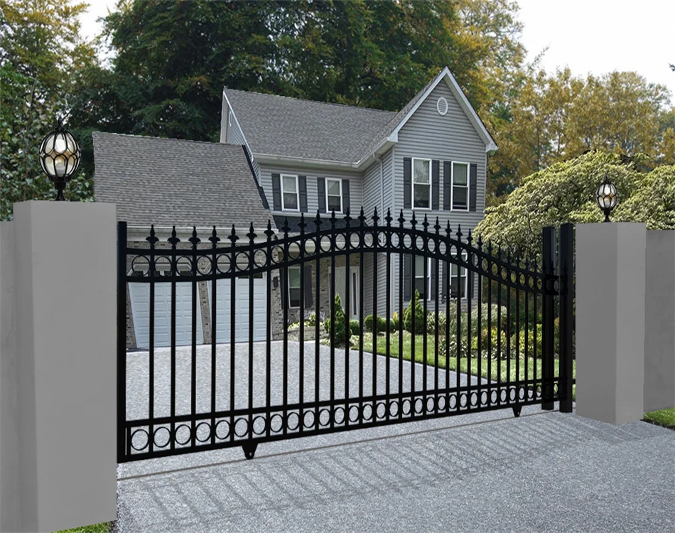 Custom Sizes Single Sliding Driveway Steel Gate 14/16/18/20ft Adjustable Outdoor Swing Gate Iron Door