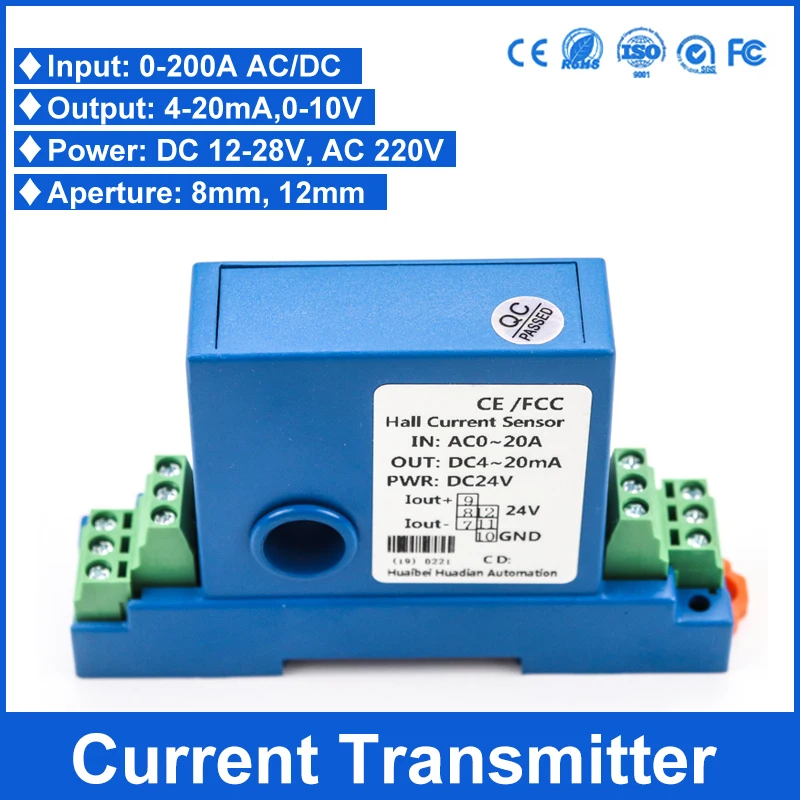 0-5A Output 4-20mA / 0-10V Current Sensor DC / AC Current Transmitter