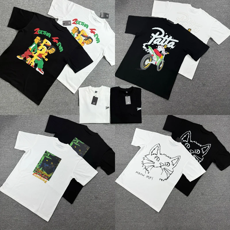 Loose Round Neck Patta Top Tee High Street Fun Print Retro Short-sleeved PATTA T-shirt Unisex Style