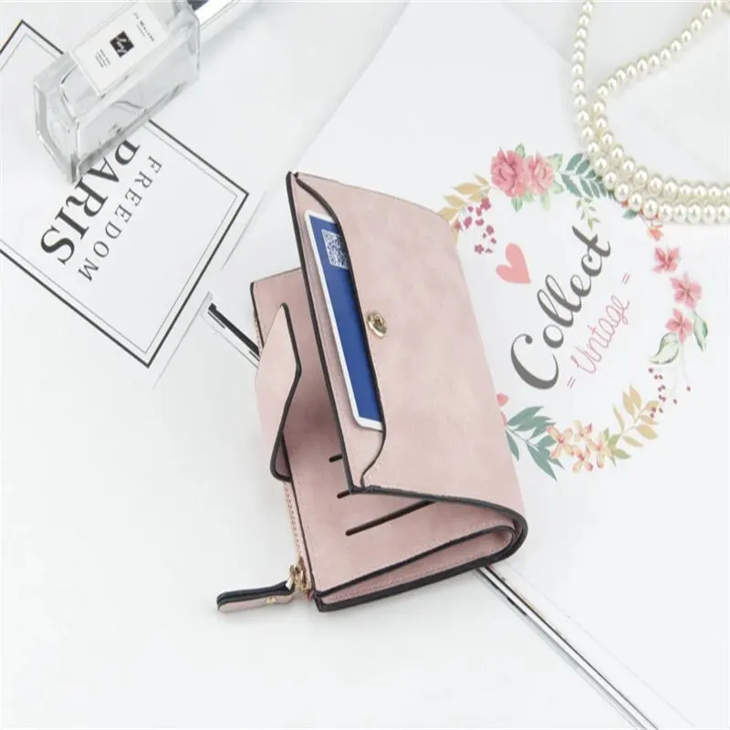 Fashion Solid Color Short Women Wallets New Small Zipper PU Leather Quality Female Card Holder Slim Simple Purse