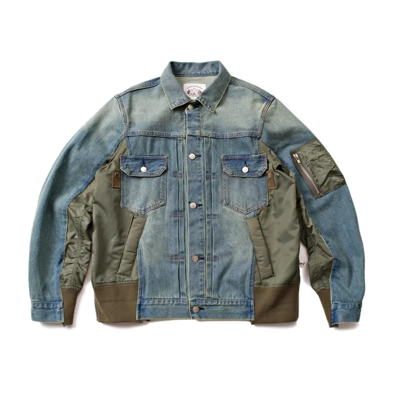 Vintage Washed Patchwork Denim Jacket Windbreaker Streetwear Coat Men and Women Clothing Techwear Traf High Street