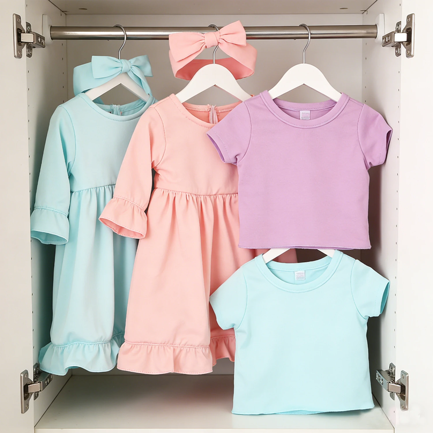 Cute 18 Inch American Doll Clothes Outfits, Solid Ruffle Dresses & Short Sleeve Tops,Headbands For 43cm Baby Newborn,OG Dolls