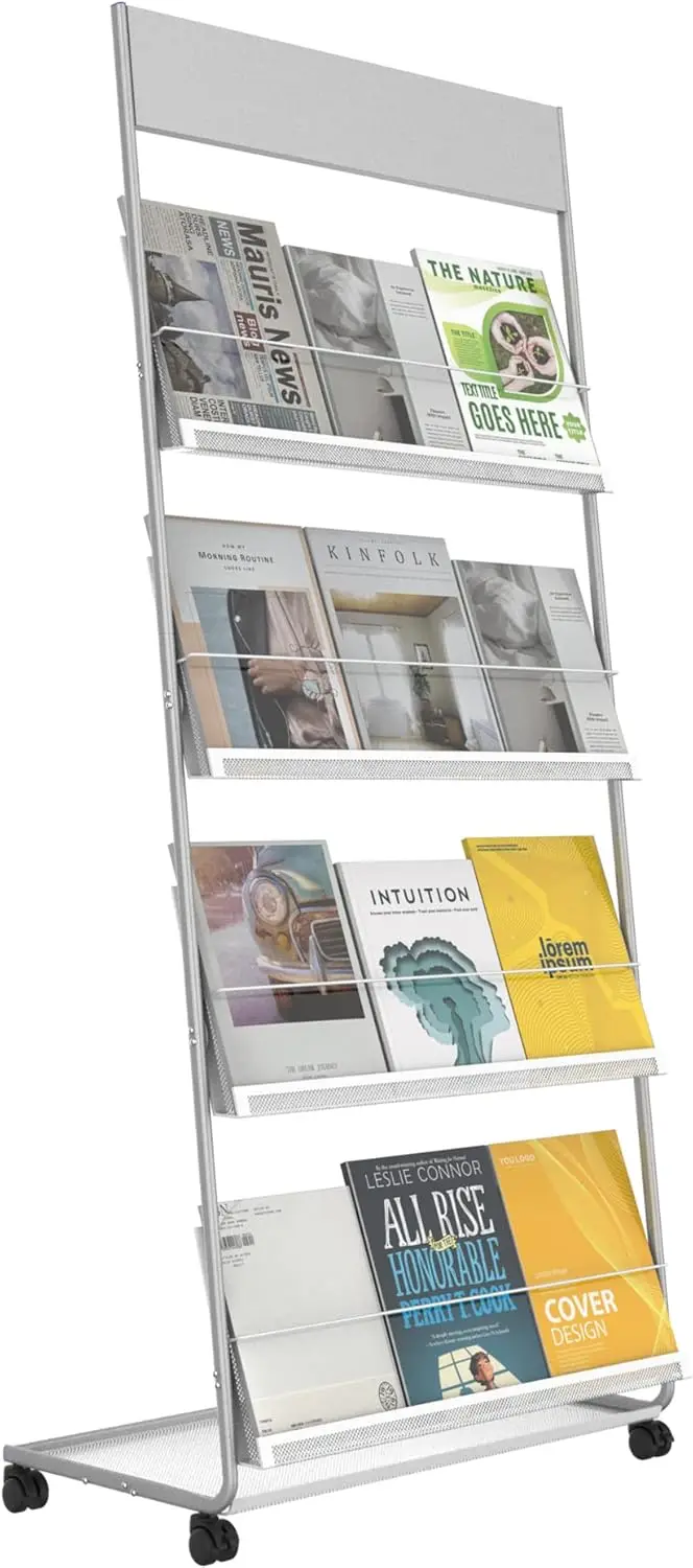 

Floor-Standing Magazine Rack 4-Layer with Wheels, Brochure Display Stand, High-hardness metal for Exhibitions, Office, a